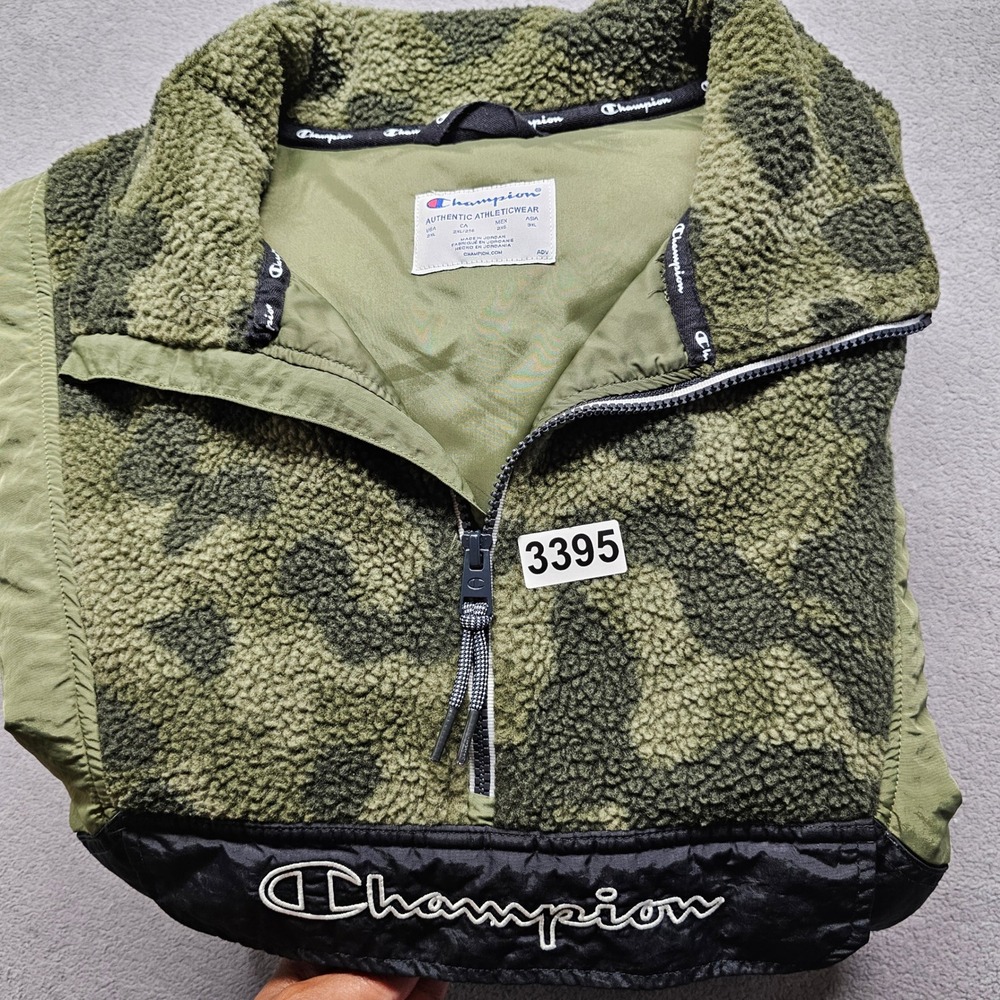 Champion Mens 2XL Anorak Windbreaker Olive Green Black Camo Quarter Zip V7405 - Picture 13 of 14